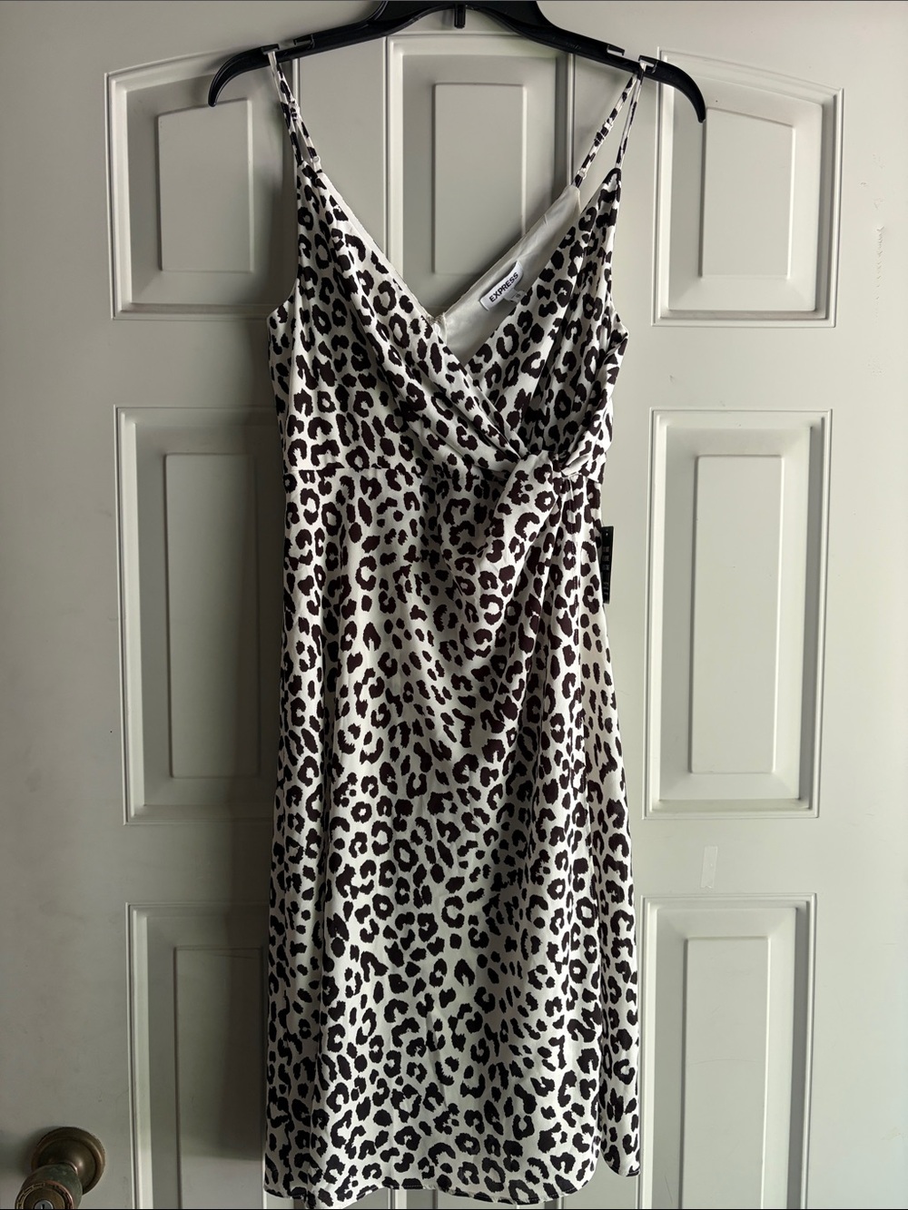 NWT Express Leopard Print Slip Dress, lined  with Tie gathered- size XS